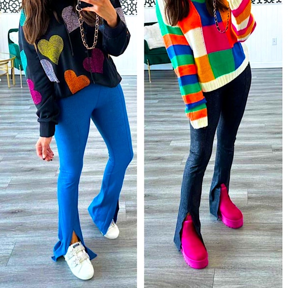 🍒BOGO50%🍒 🆕🖤MONO B: BLACK FOIL PRINT Slit Leggings (LARGE 10-12)